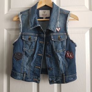 Guess Crop Denim Vest with Patches